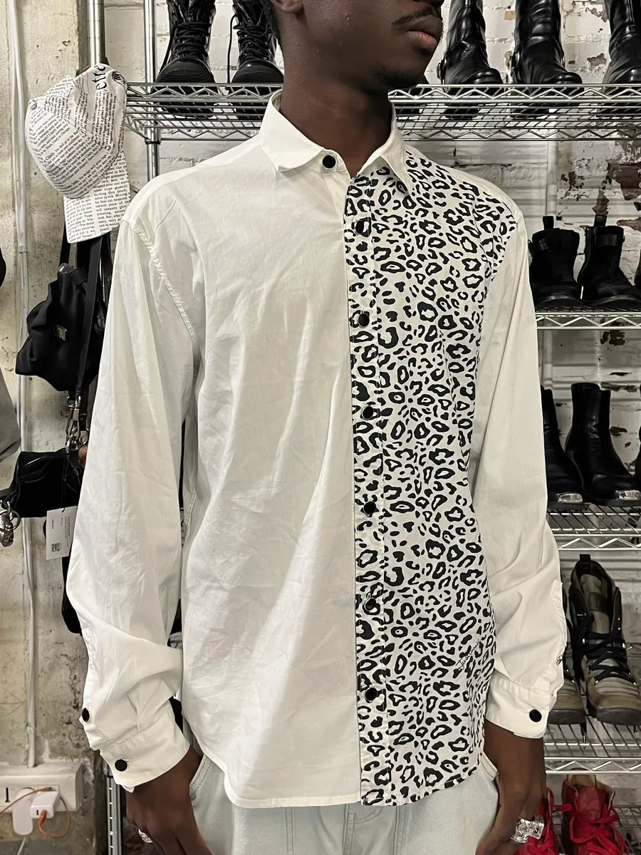 SS2019 Cavalli Black & White Asymmetrical Leopard Shirt FYrnXtk 0