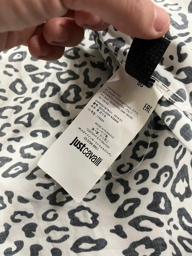 SS2019 Cavalli Black & White Asymmetrical Leopard Shirt FYrnXtk 10