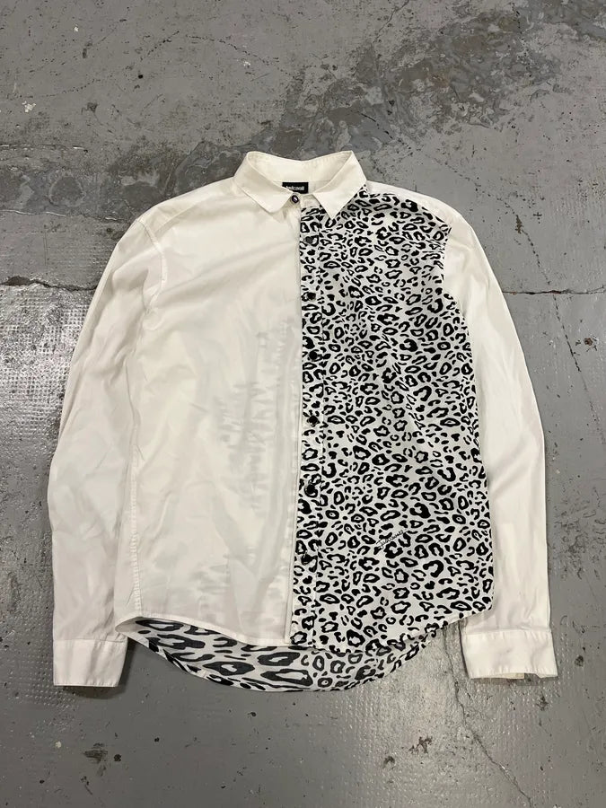 SS2019 Cavalli Black & White Asymmetrical Leopard Shirt FYrnXtk 2