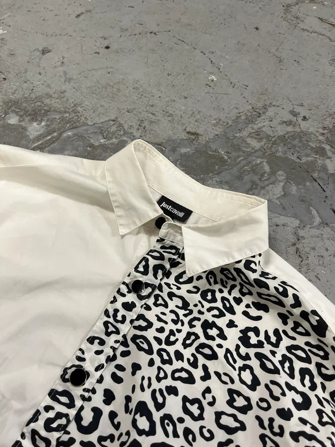 SS2019 Cavalli Black & White Asymmetrical Leopard Shirt FYrnXtk 3