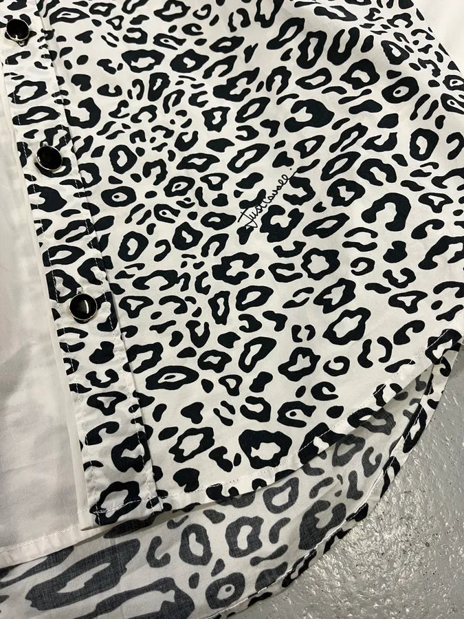 SS2019 Cavalli Black & White Asymmetrical Leopard Shirt FYrnXtk 4