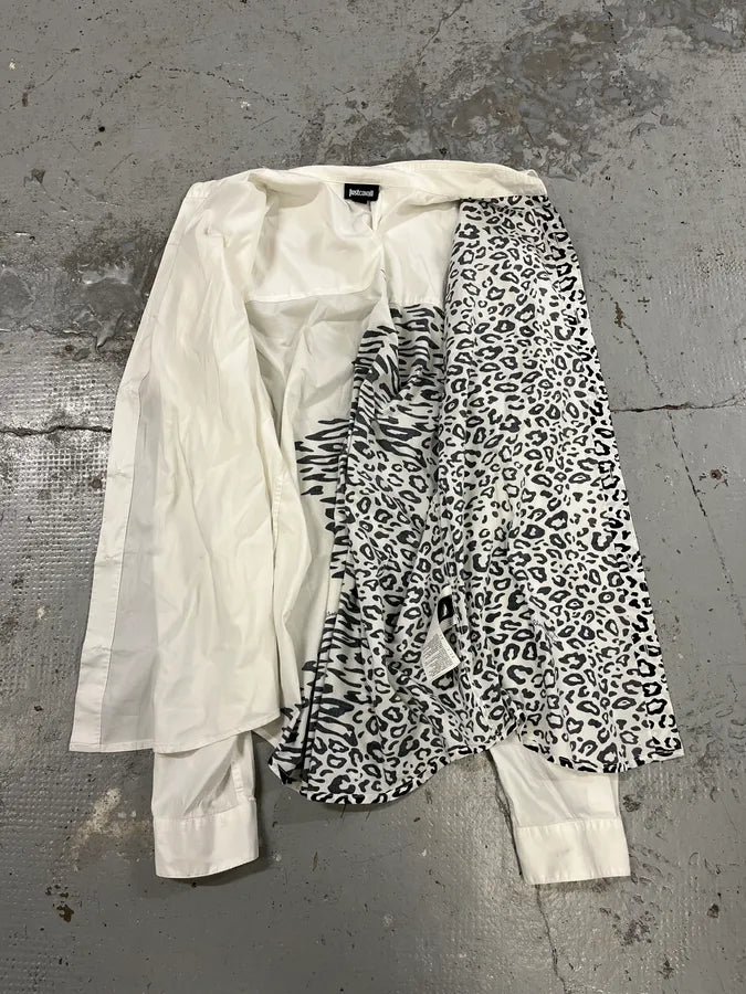 SS2019 Cavalli Black & White Asymmetrical Leopard Shirt FYrnXtk 6