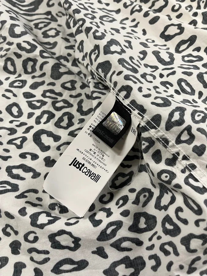 SS2019 Cavalli Black & White Asymmetrical Leopard Shirt FYrnXtk 9