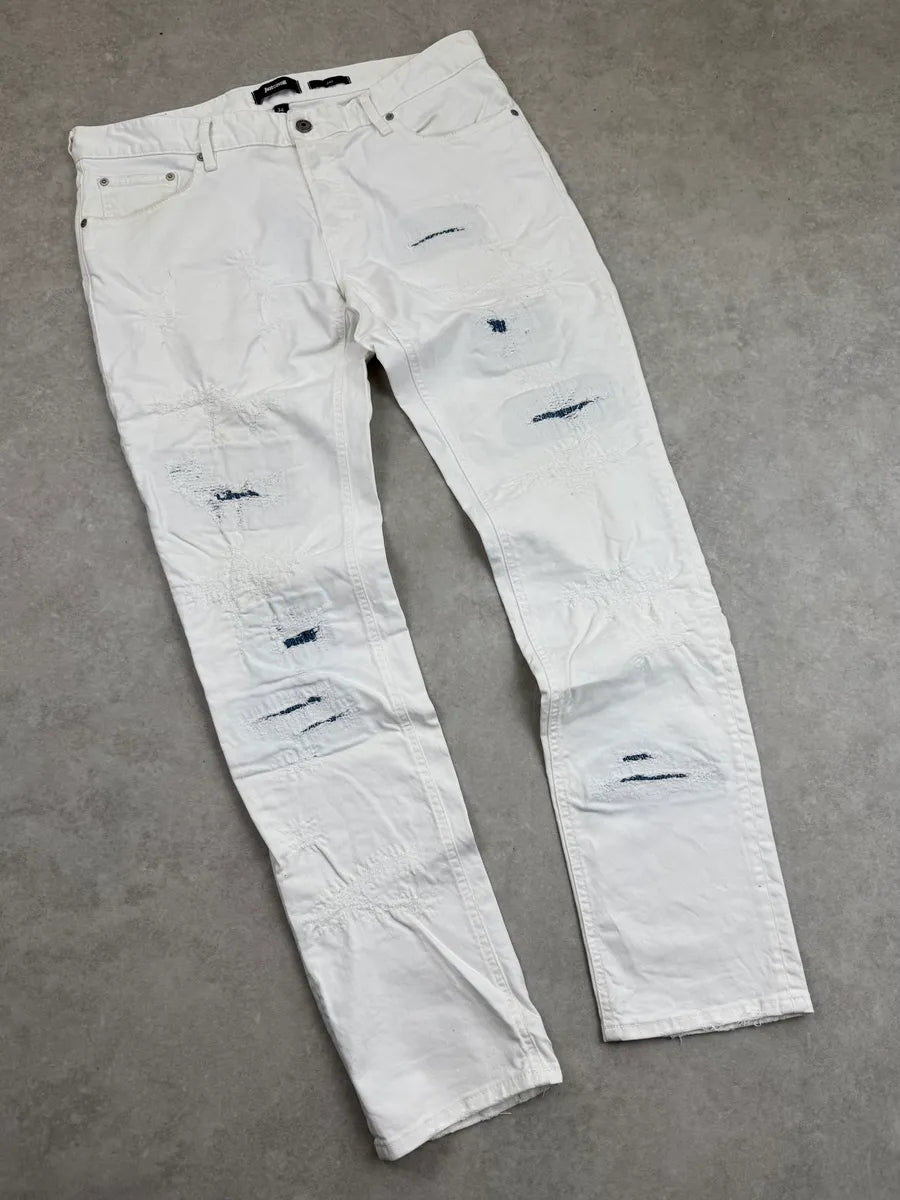 SS2019 Cavalli White Distressed Avant-Garde Denim Jeans QjMVGJUX 4