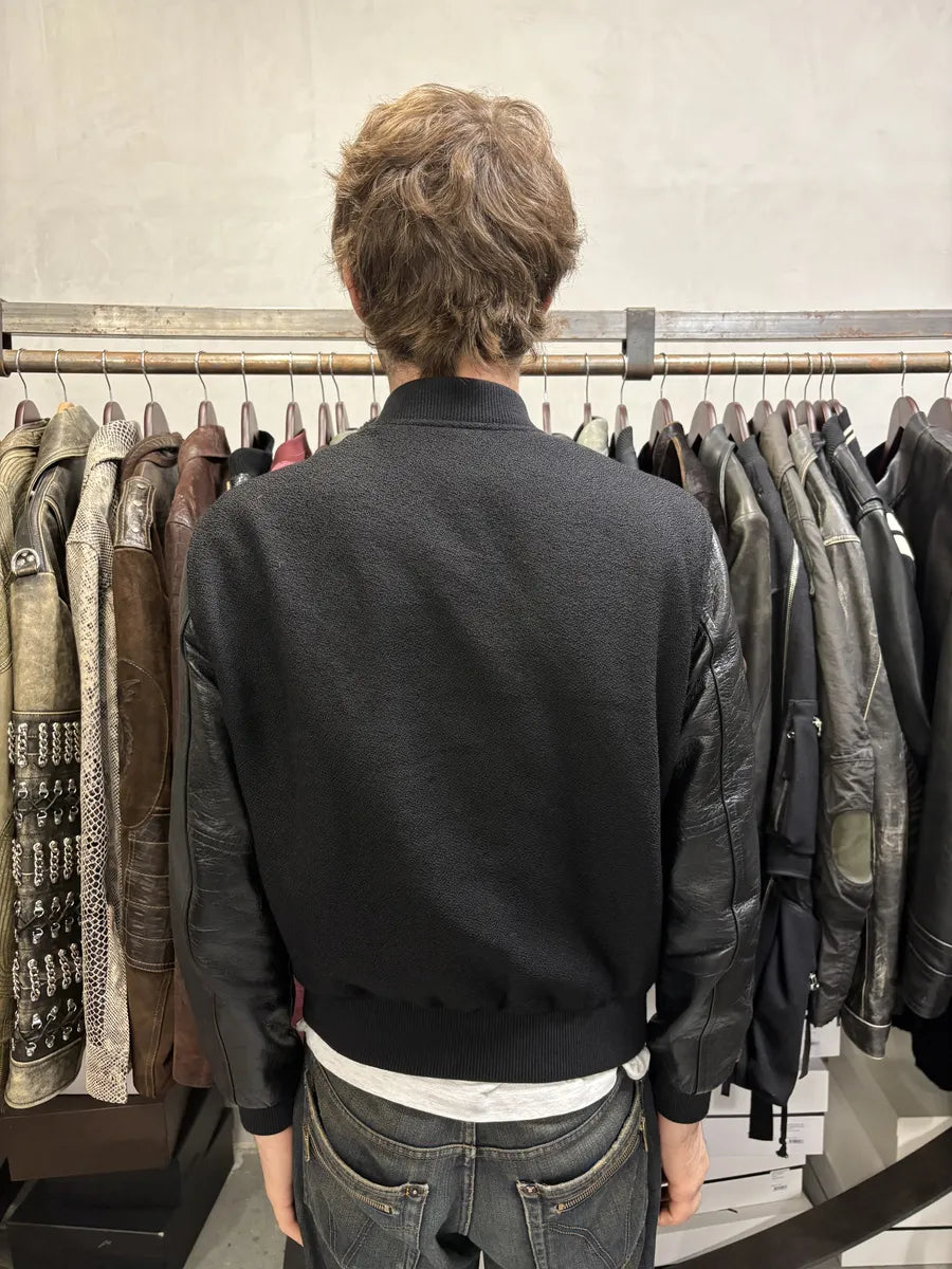 SS2019 Celine Black Varsity Teddy Leather Jacket by Hedi Slimane inxWeem 2