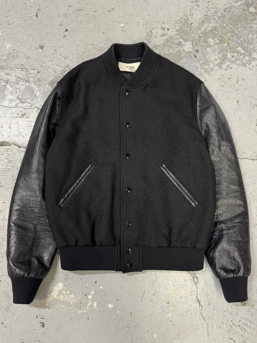 SS2019 Celine Black Varsity Teddy Leather Jacket by Hedi Slimane inxWeem 4