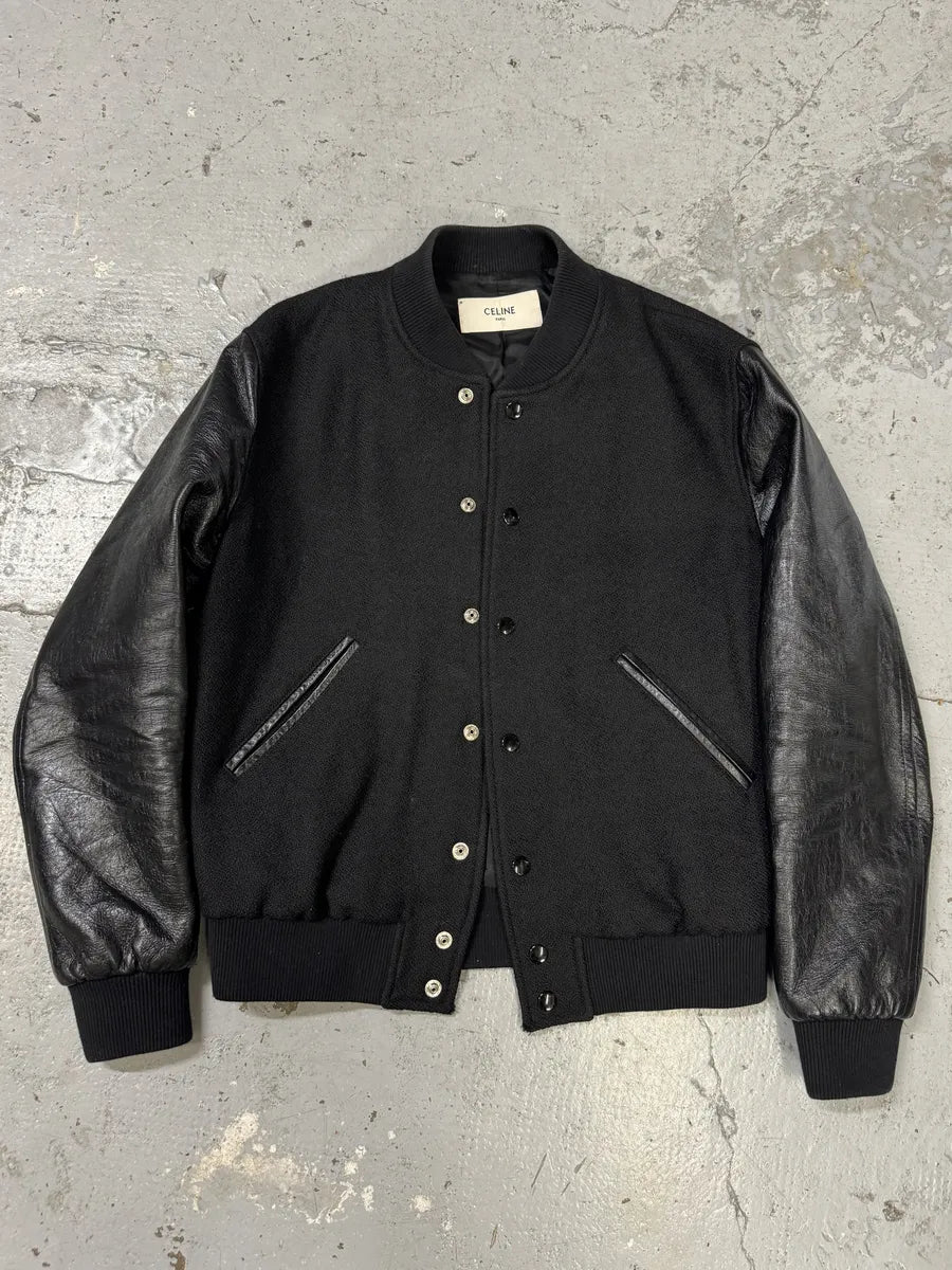 SS2019 Celine Black Varsity Teddy Leather Jacket by Hedi Slimane inxWeem 6
