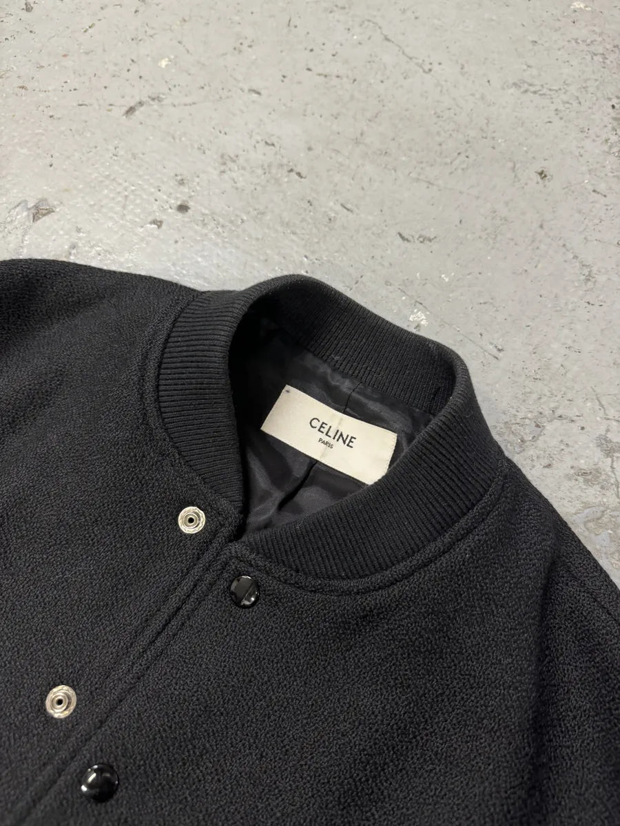 SS2019 Celine Black Varsity Teddy Leather Jacket by Hedi Slimane inxWeem 7