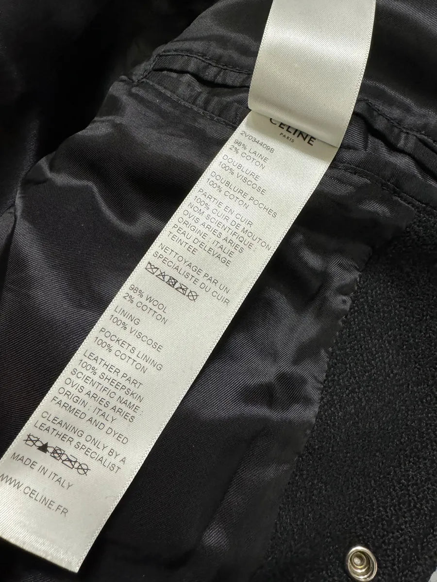 SS2019 Celine Black Varsity Teddy Leather Jacket by Hedi Slimane inxWeem 8