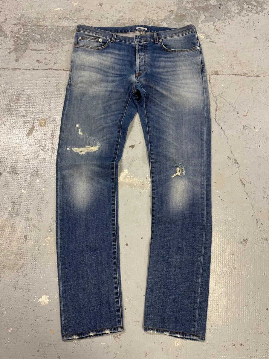 SS2019 Dior Blue Slim Distressed Denim Jeans vuCGYzU 0
