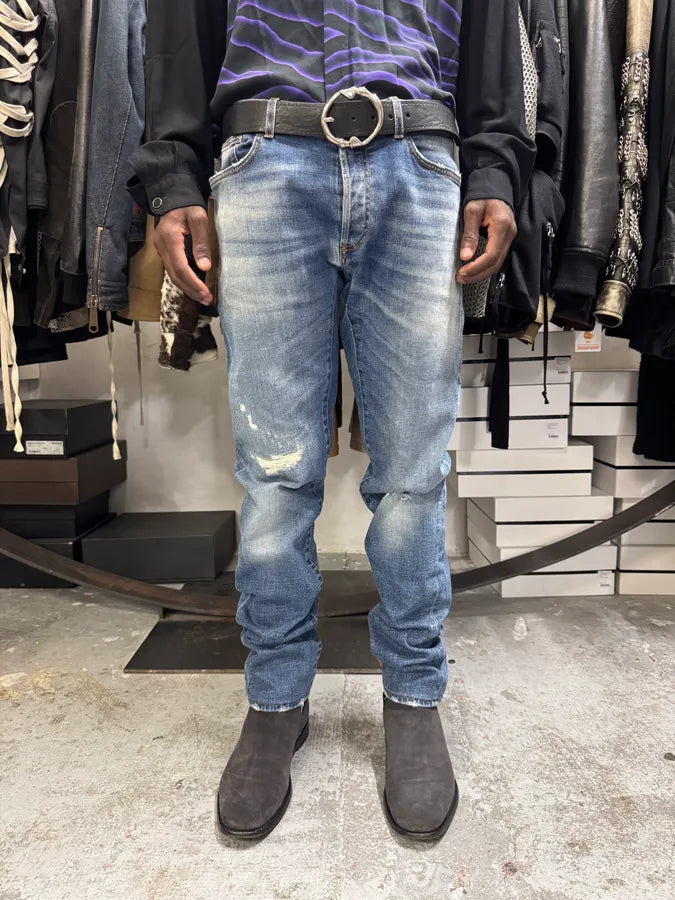 SS2019 Dior Blue Slim Distressed Denim Jeans vuCGYzU 1