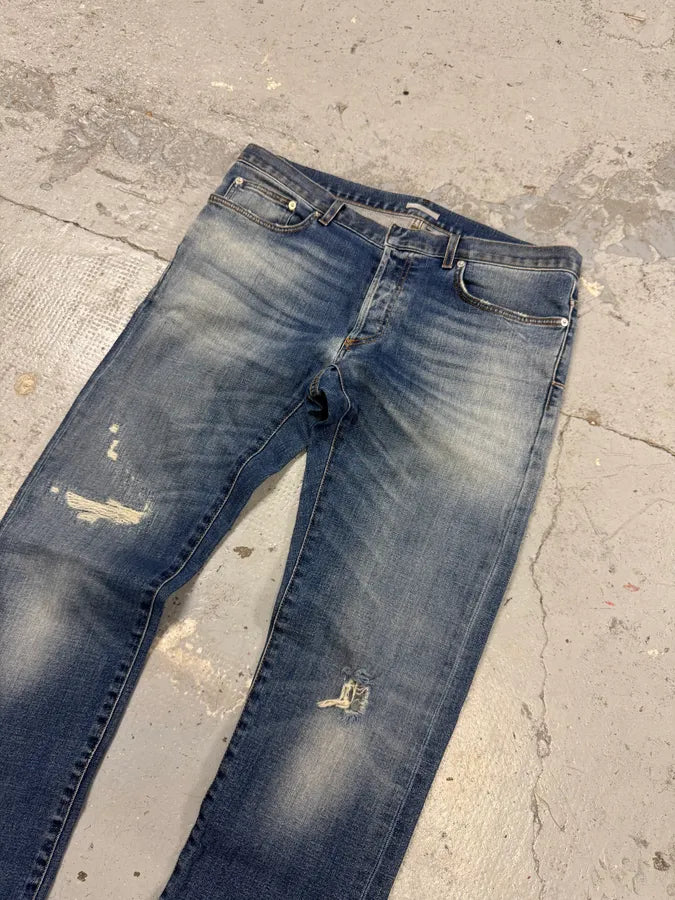 SS2019 Dior Blue Slim Distressed Denim Jeans vuCGYzU 4