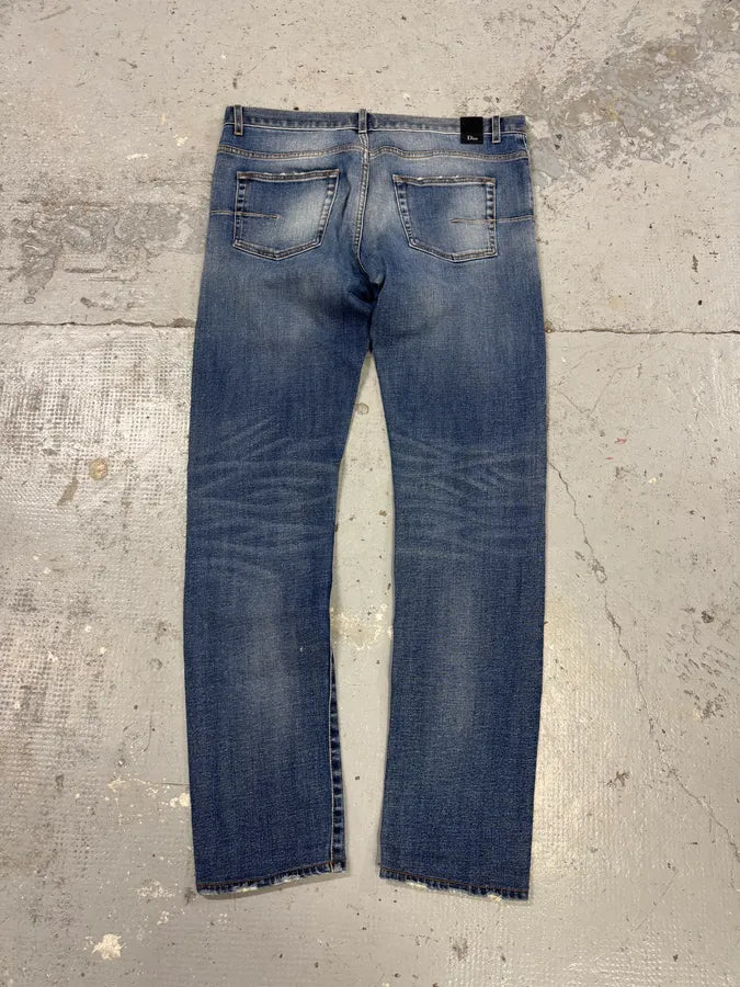 SS2019 Dior Blue Slim Distressed Denim Jeans vuCGYzU 5