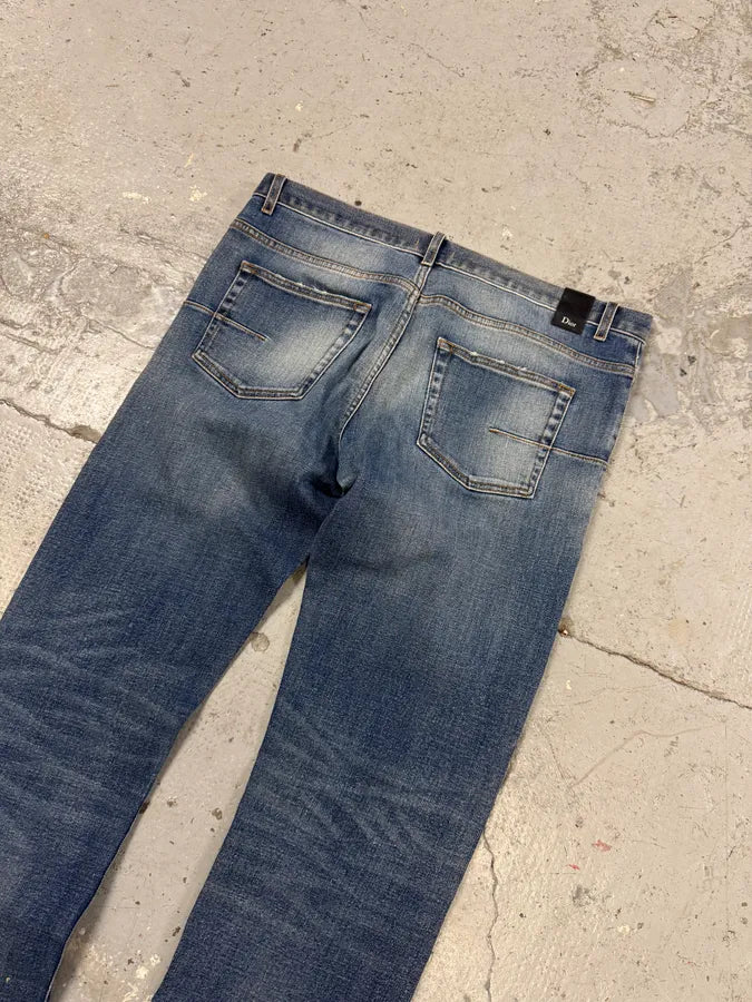 SS2019 Dior Blue Slim Distressed Denim Jeans vuCGYzU 6