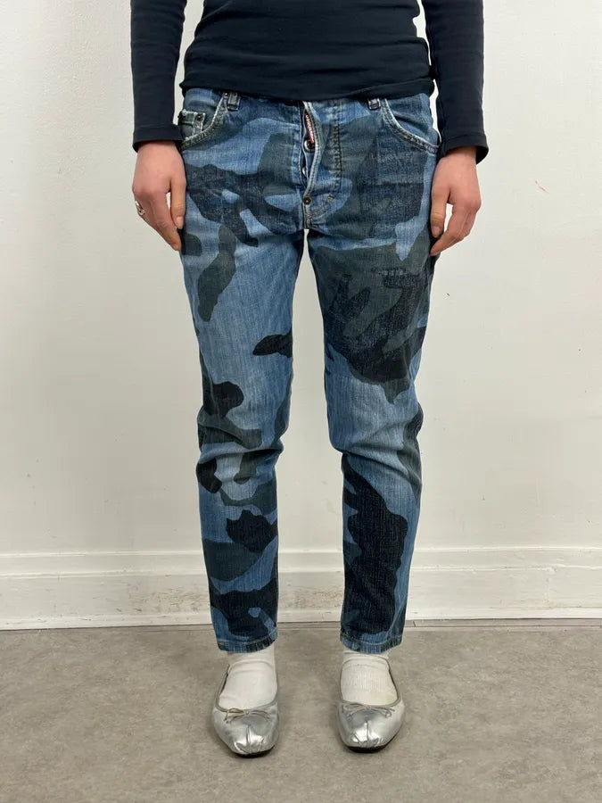 SS2019 DSquared2 Blue Camo Denim Jeans LsLTgbG 0