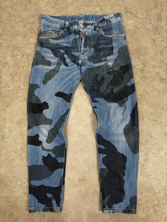 SS2019 DSquared2 Blue Camo Denim Jeans LsLTgbG 3