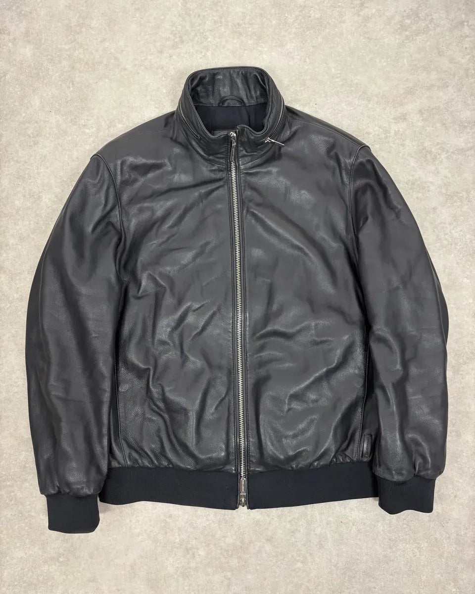SS2019 Emporio Armani Black Leather Minimalist Jacket zGKBngg 0
