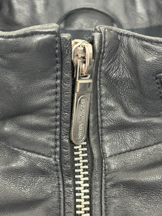 SS2019 Emporio Armani Black Leather Minimalist Jacket zGKBngg 8