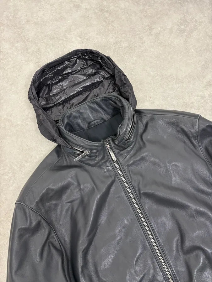 SS2019 Emporio Armani Black Leather Minimalist Jacket zGKBngg 4