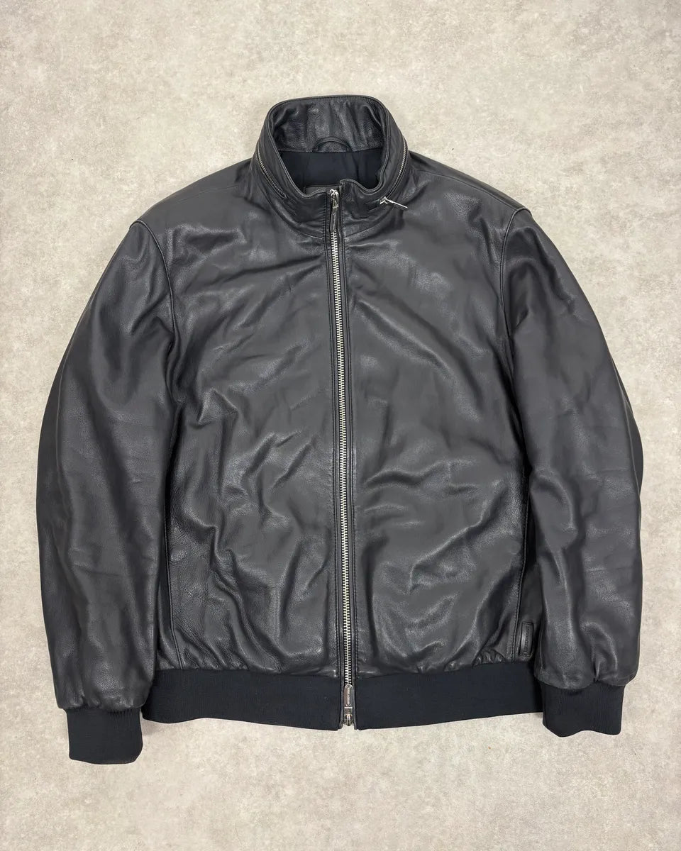 SS2019 Emporio Armani Black Leather Minimalist Jacket zGKBngg 0
