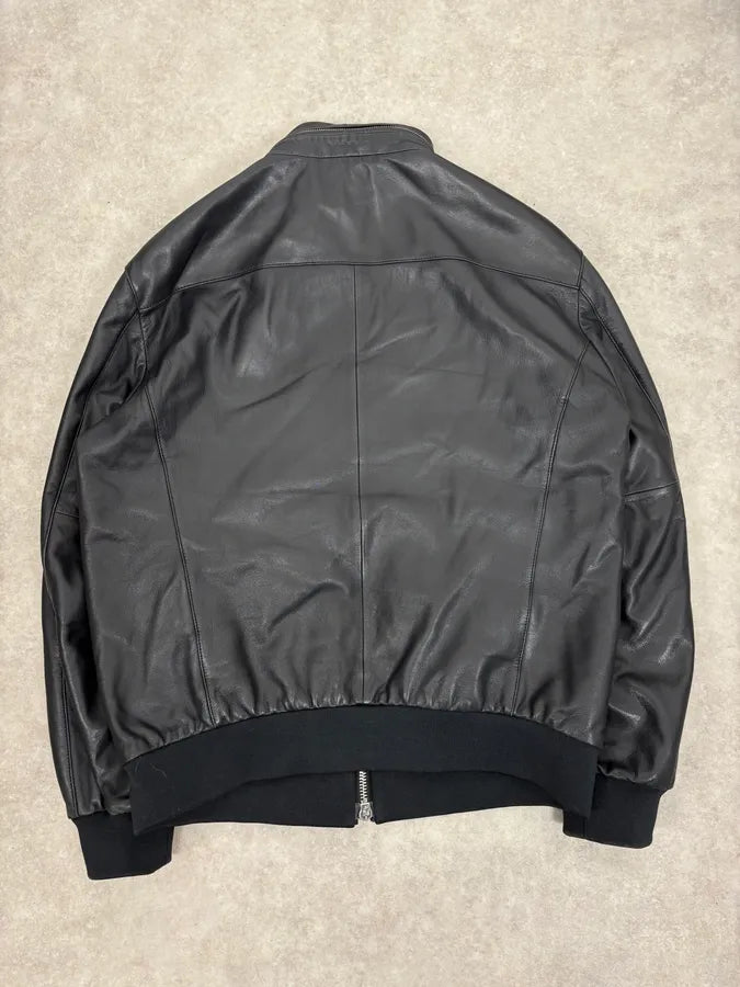 SS2019 Emporio Armani Black Leather Minimalist Jacket zGKBngg 6
