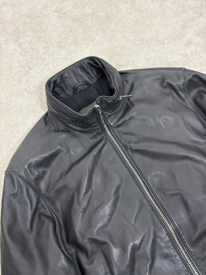 SS2019 Emporio Armani Black Leather Minimalist Jacket zGKBngg 5