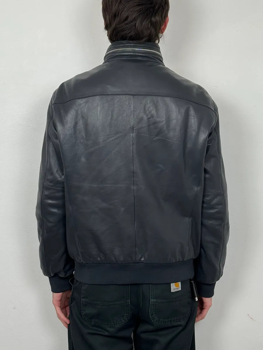 SS2019 Emporio Armani Black Leather Minimalist Jacket zGKBngg 2