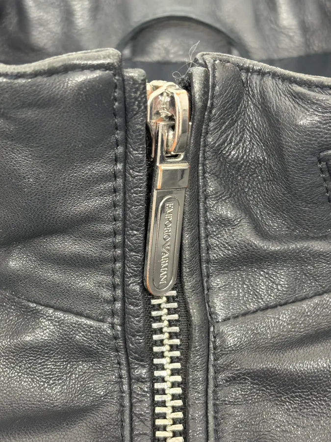 SS2019 Emporio Armani Black Leather Minimalist Jacket zGKBngg 8