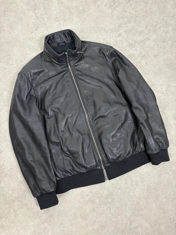 SS2019 Emporio Armani Black Leather Minimalist Jacket zGKBngg 3