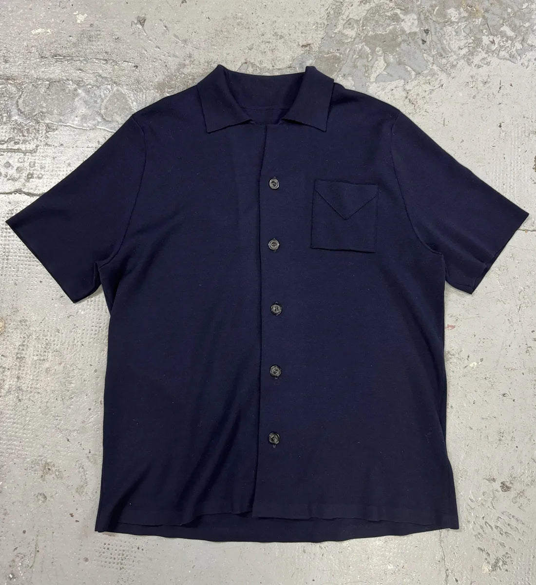 SS2019 Maison Margiela Navy Wool Signature Short Sleeves Shirt jjihndr 0