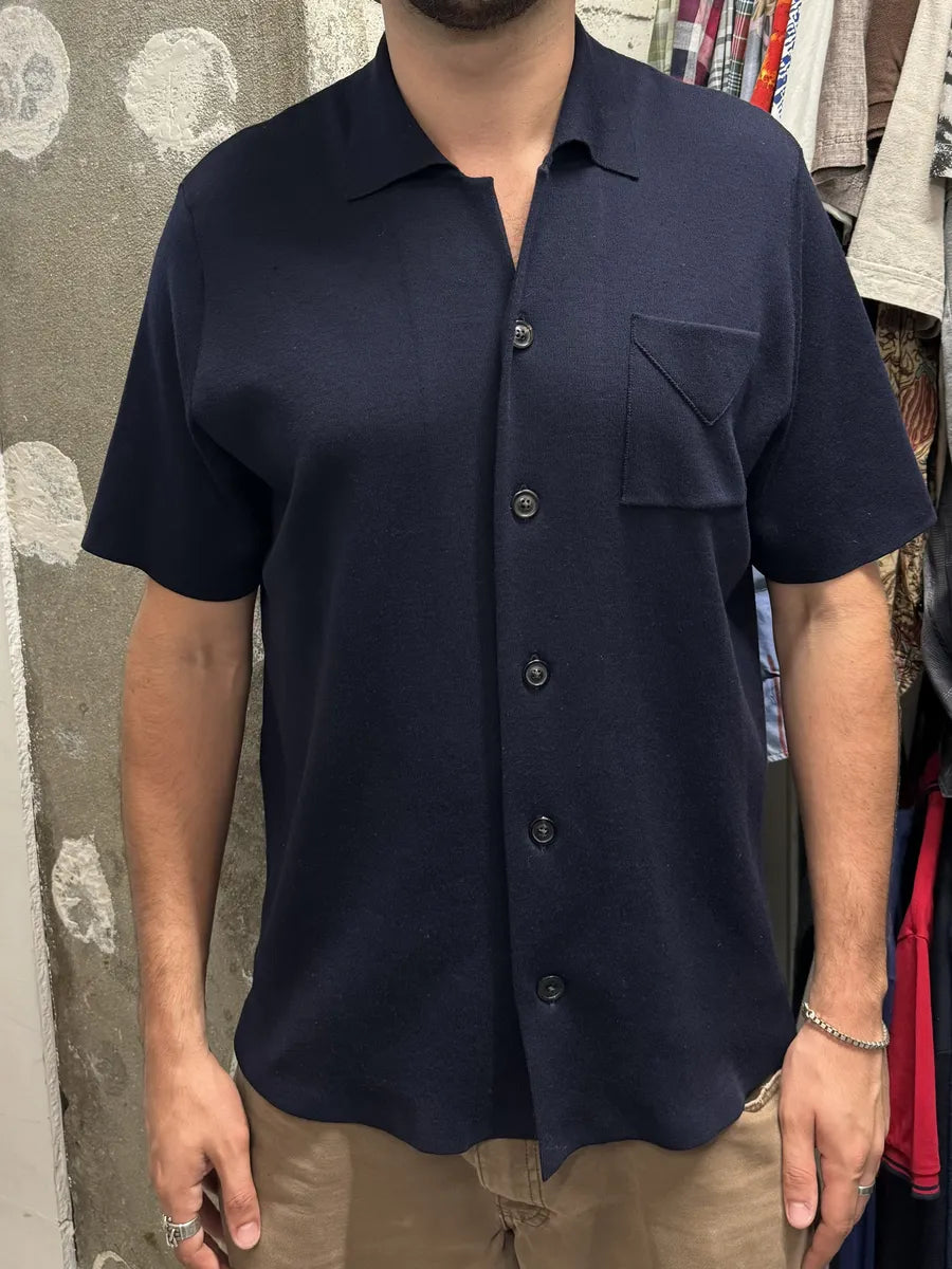 SS2019 Maison Margiela Navy Wool Signature Short Sleeves Shirt jjihndr 3