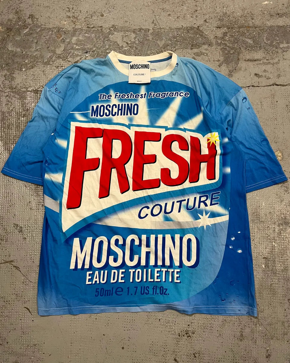 SS2019 Moschino Blue Fresh Fragrance Bottle T-Shirt BZnlCyH 0
