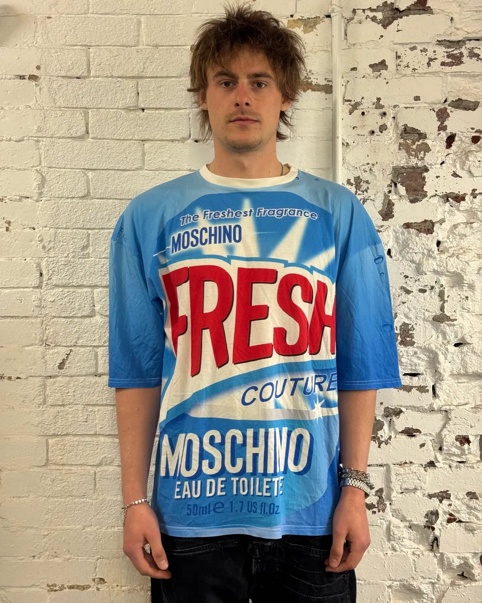 SS2019 Moschino Blue Fresh Fragrance Bottle T-Shirt BZnlCyH 1