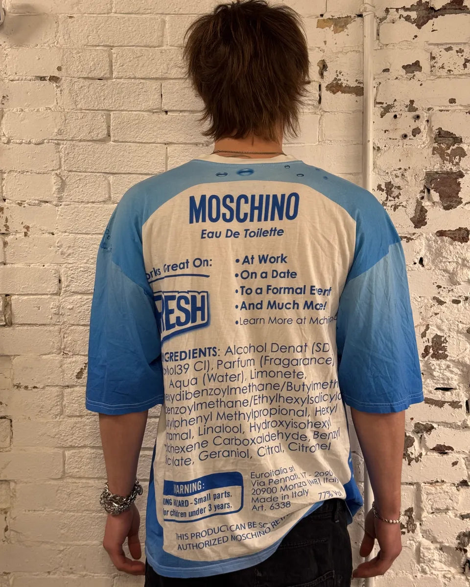 SS2019 Moschino Blue Fresh Fragrance Bottle T-Shirt BZnlCyH 2