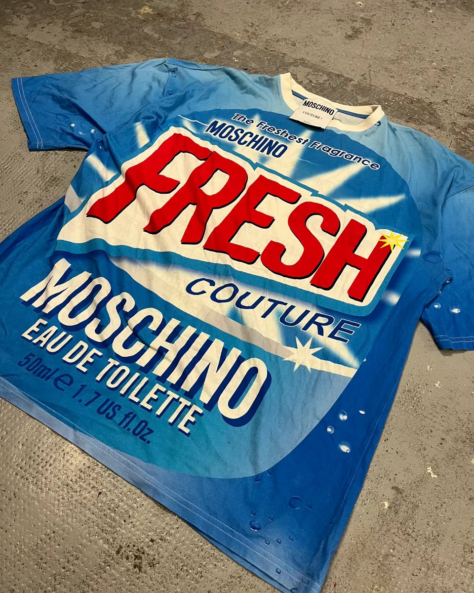 SS2019 Moschino Blue Fresh Fragrance Bottle T-Shirt BZnlCyH 3