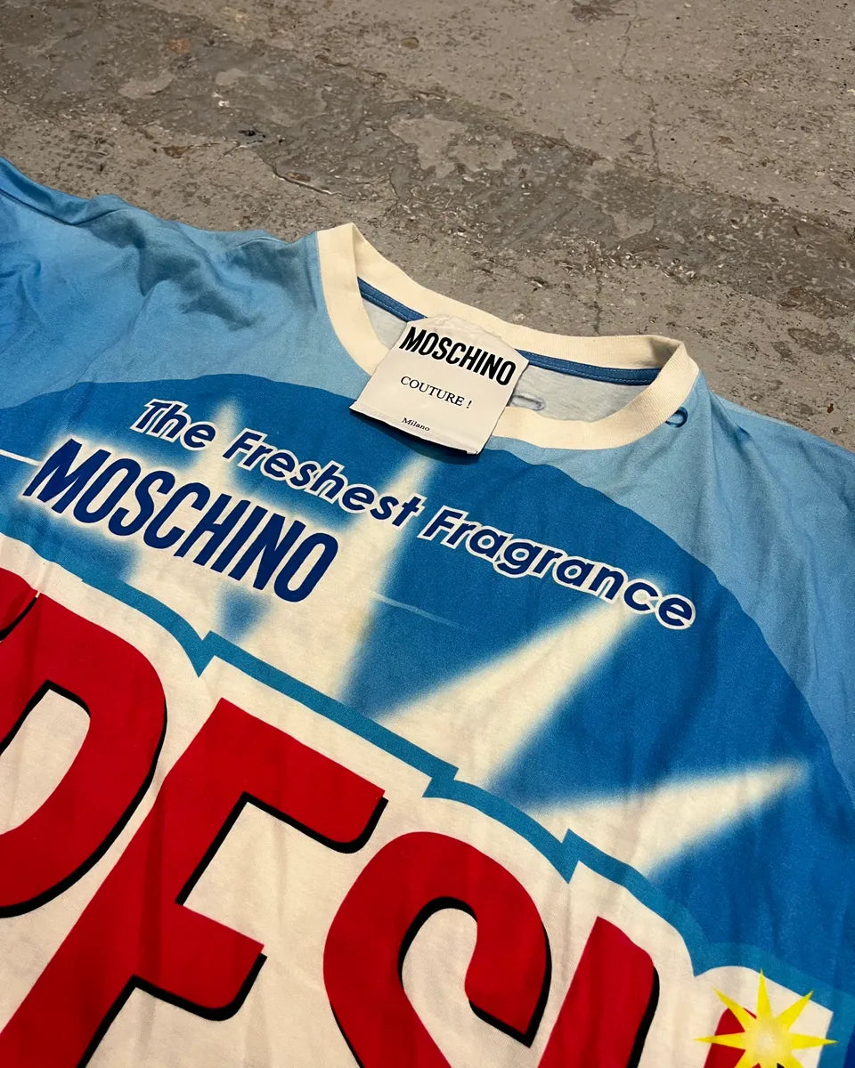 SS2019 Moschino Blue Fresh Fragrance Bottle T-Shirt BZnlCyH 4