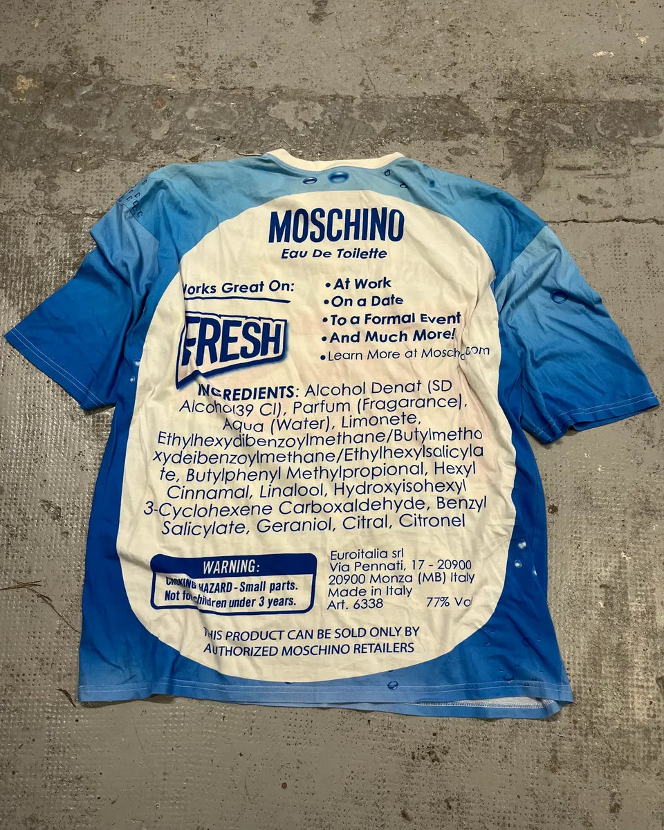 SS2019 Moschino Blue Fresh Fragrance Bottle T-Shirt BZnlCyH 7