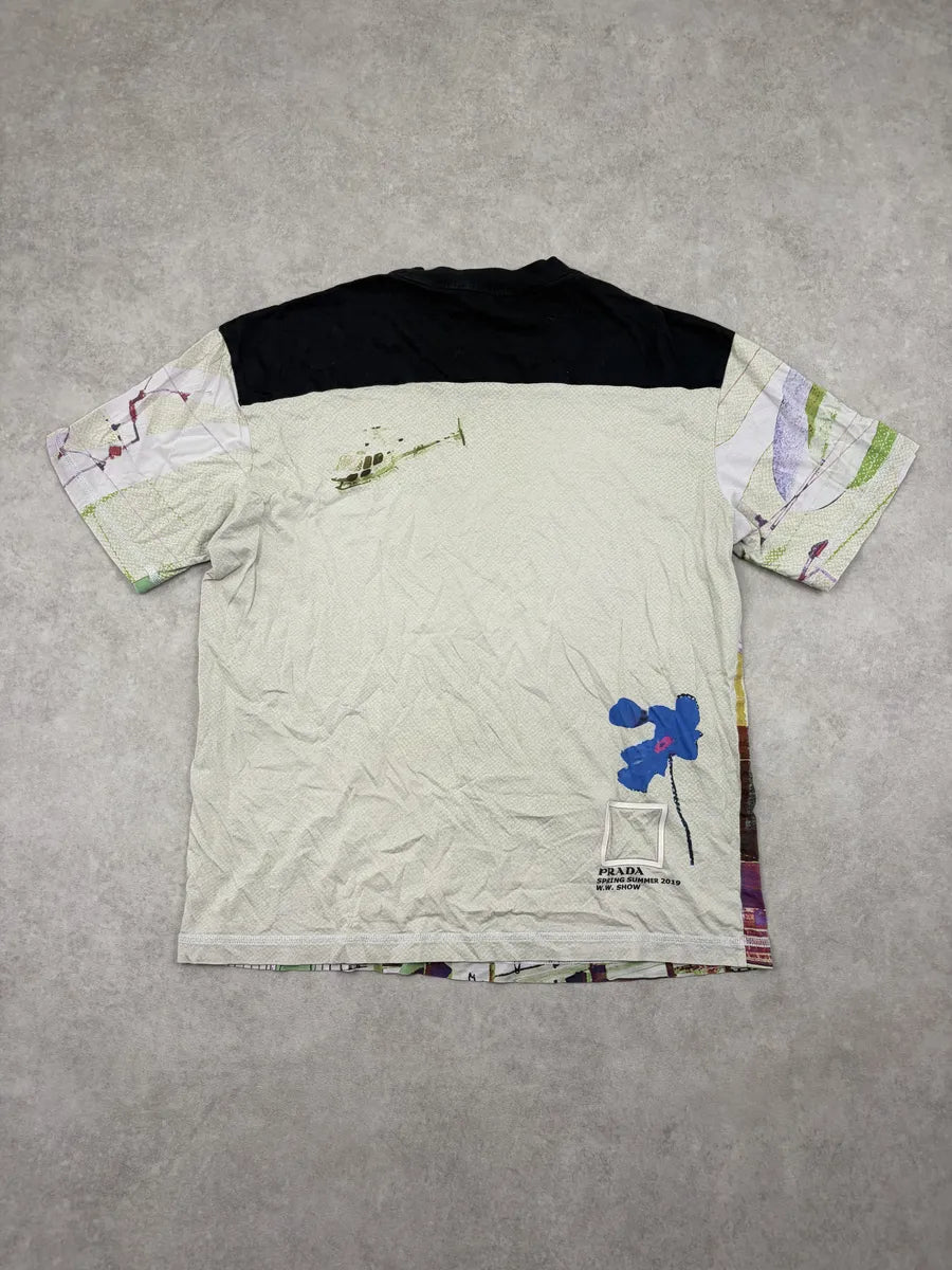 SS2019 Prada Cream Geographic Show T-Shirt XutDDtW 6