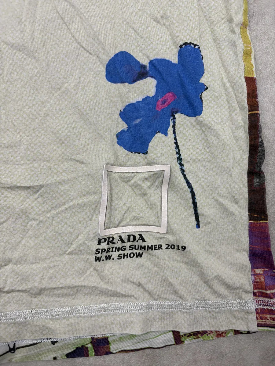 SS2019 Prada Cream Geographic Show T-Shirt XutDDtW 7