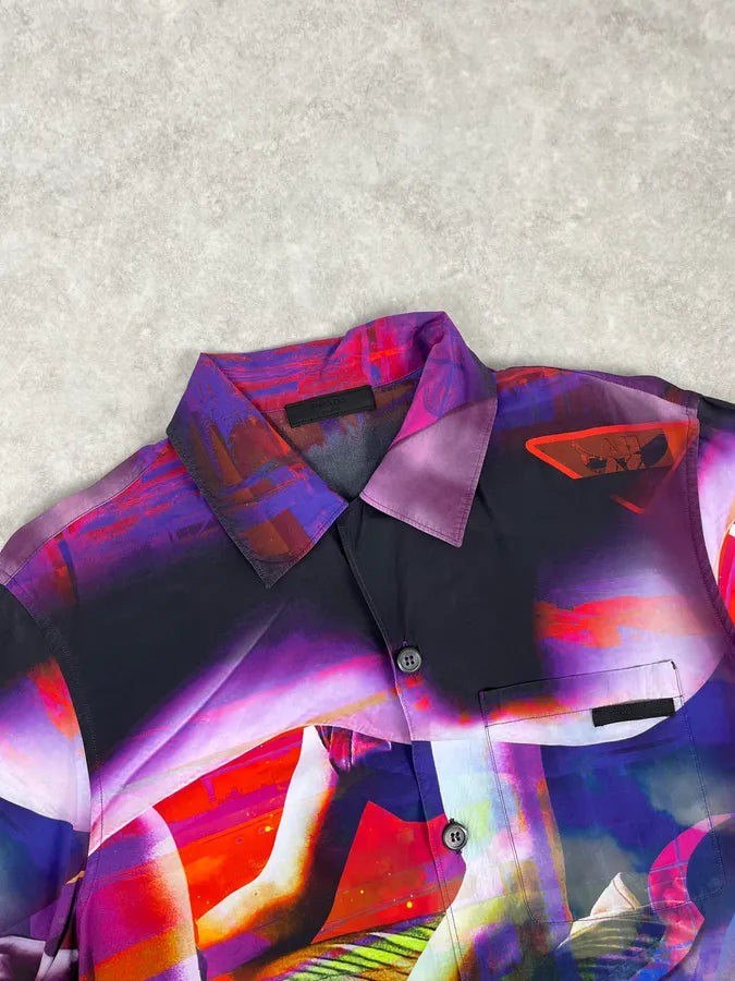 SS2019 Prada Psychedelic Amethyst Silk Bowling Shirt PMcsNui 3