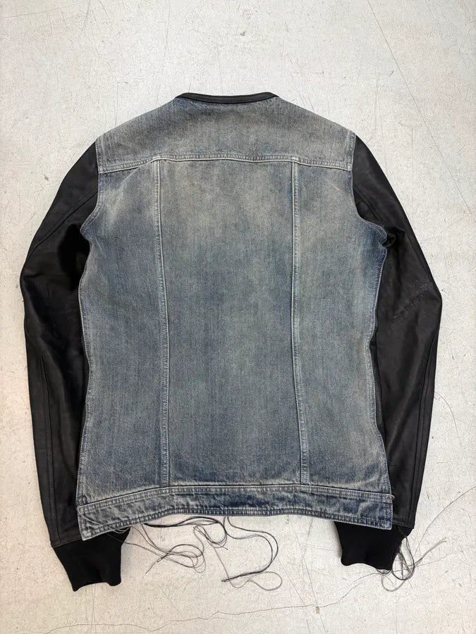 SS2019 Rick Owens Babel Black Leather Patchwork Denim Hybrid Jacket YuuBNvC 5