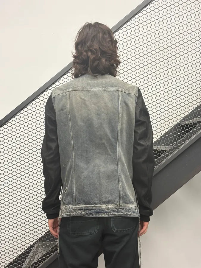 SS2019 Rick Owens Babel Black Leather Patchwork Denim Hybrid Jacket YuuBNvC 2