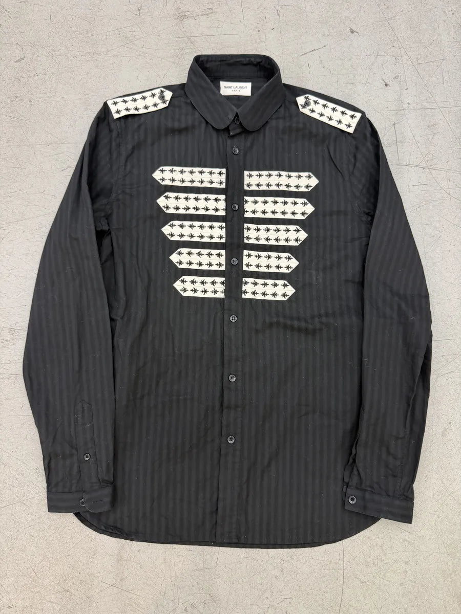 SS2019 Saint Laurent Black Officer Embroidered Shirt sZFoFzK 0