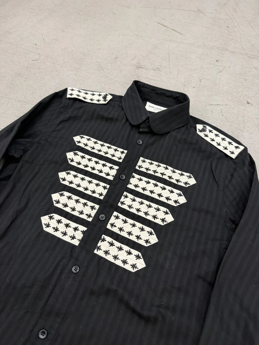 SS2019 Saint Laurent Black Officer Embroidered Shirt sZFoFzK 12
