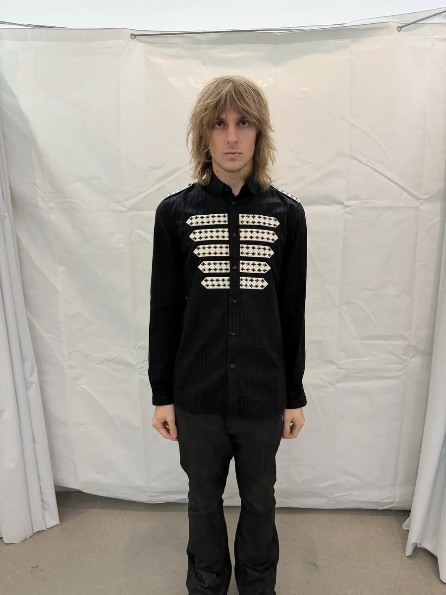 SS2019 Saint Laurent Black Officer Embroidered Shirt sZFoFzK 2