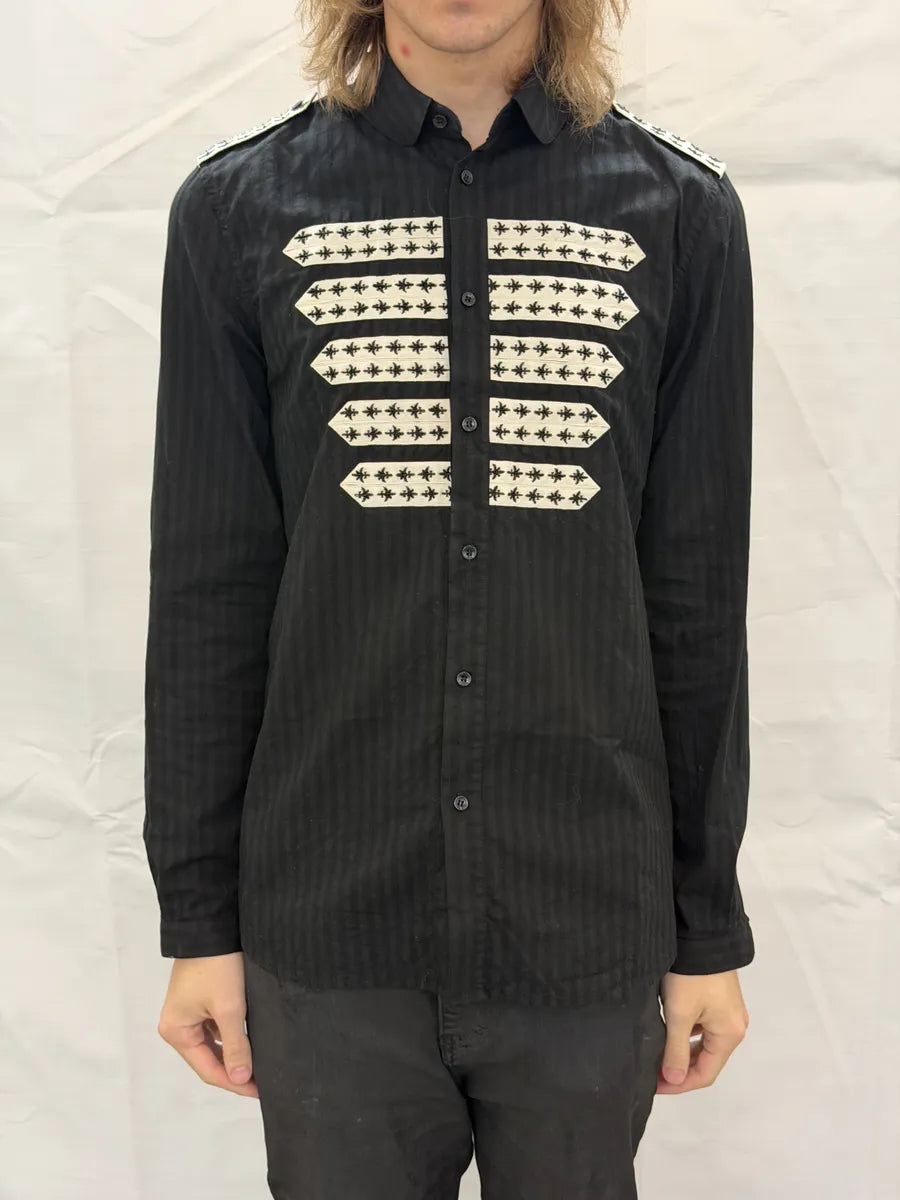 SS2019 Saint Laurent Black Officer Embroidered Shirt sZFoFzK 3