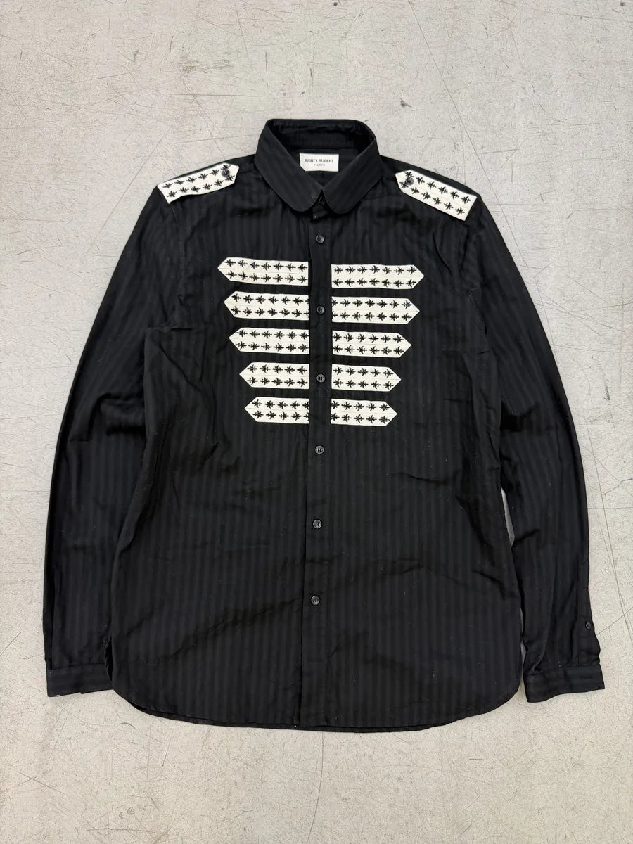 SS2019 Saint Laurent Black Officer Embroidered Shirt sZFoFzK 5