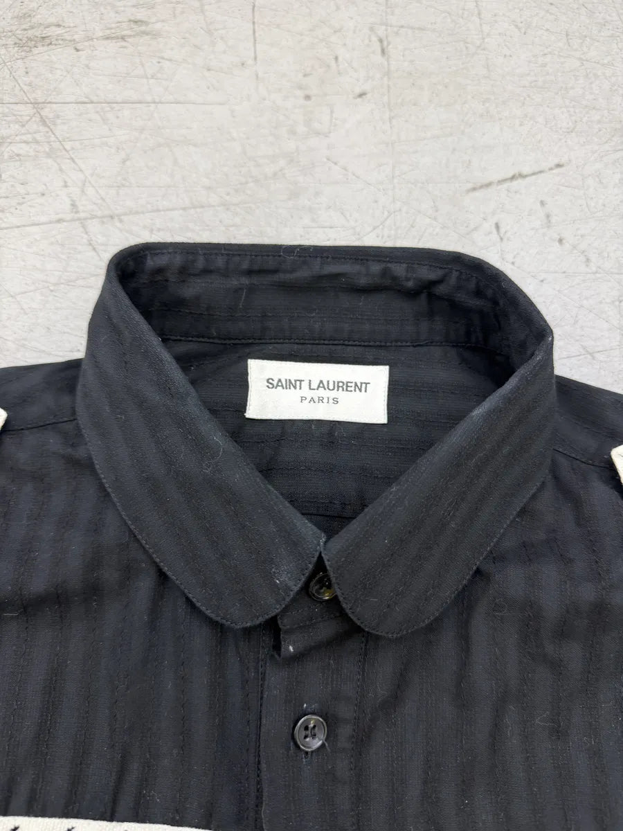 SS2019 Saint Laurent Black Officer Embroidered Shirt sZFoFzK 6