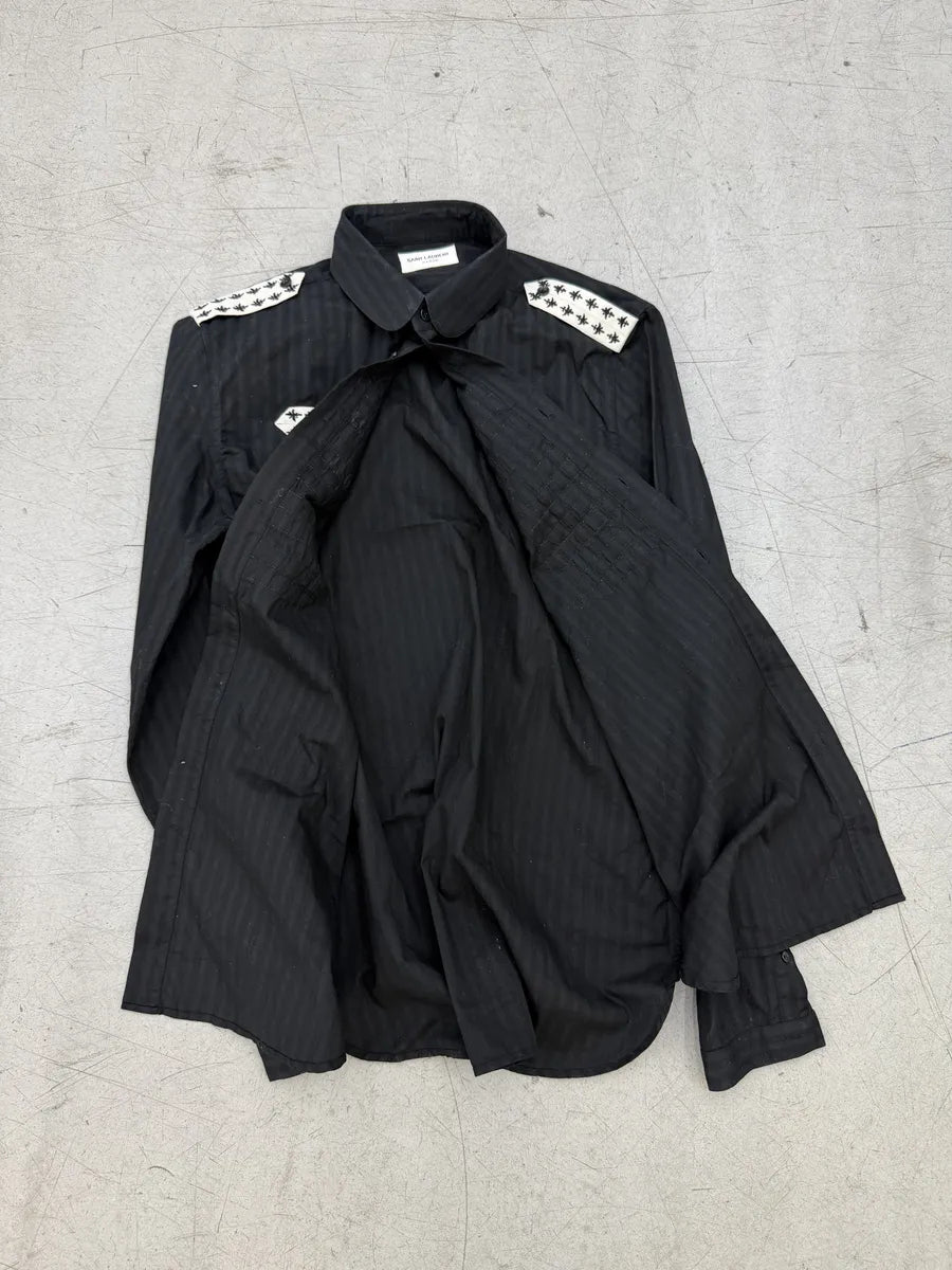 SS2019 Saint Laurent Black Officer Embroidered Shirt sZFoFzK 8