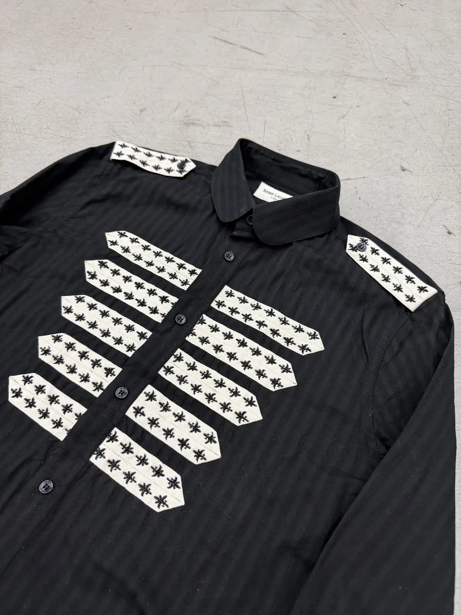 SS2019 Saint Laurent Black Officer Embroidered Shirt sZFoFzK 9